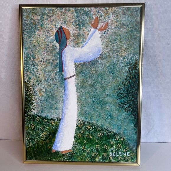 Hand Painted Framed Painting Figure in Praise Meditation Impressionistic HELENE - Picture 1 of 11
